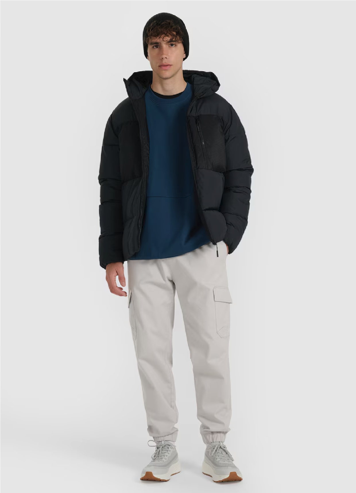 4F Pánská Péřová Bunda M602 Hluboká Černá XXL