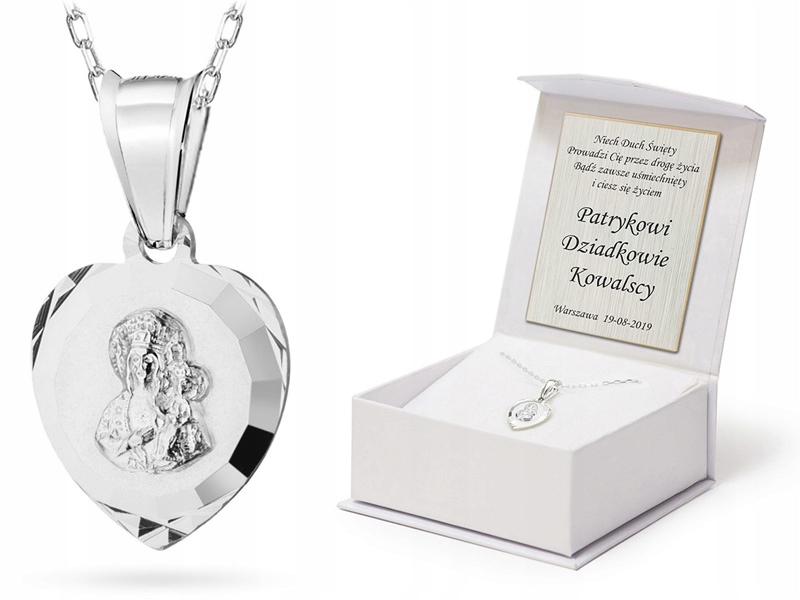 ŁAŃCUSZEK SREBRNY CHOKER 42cm i MEDALIK + GRAWER