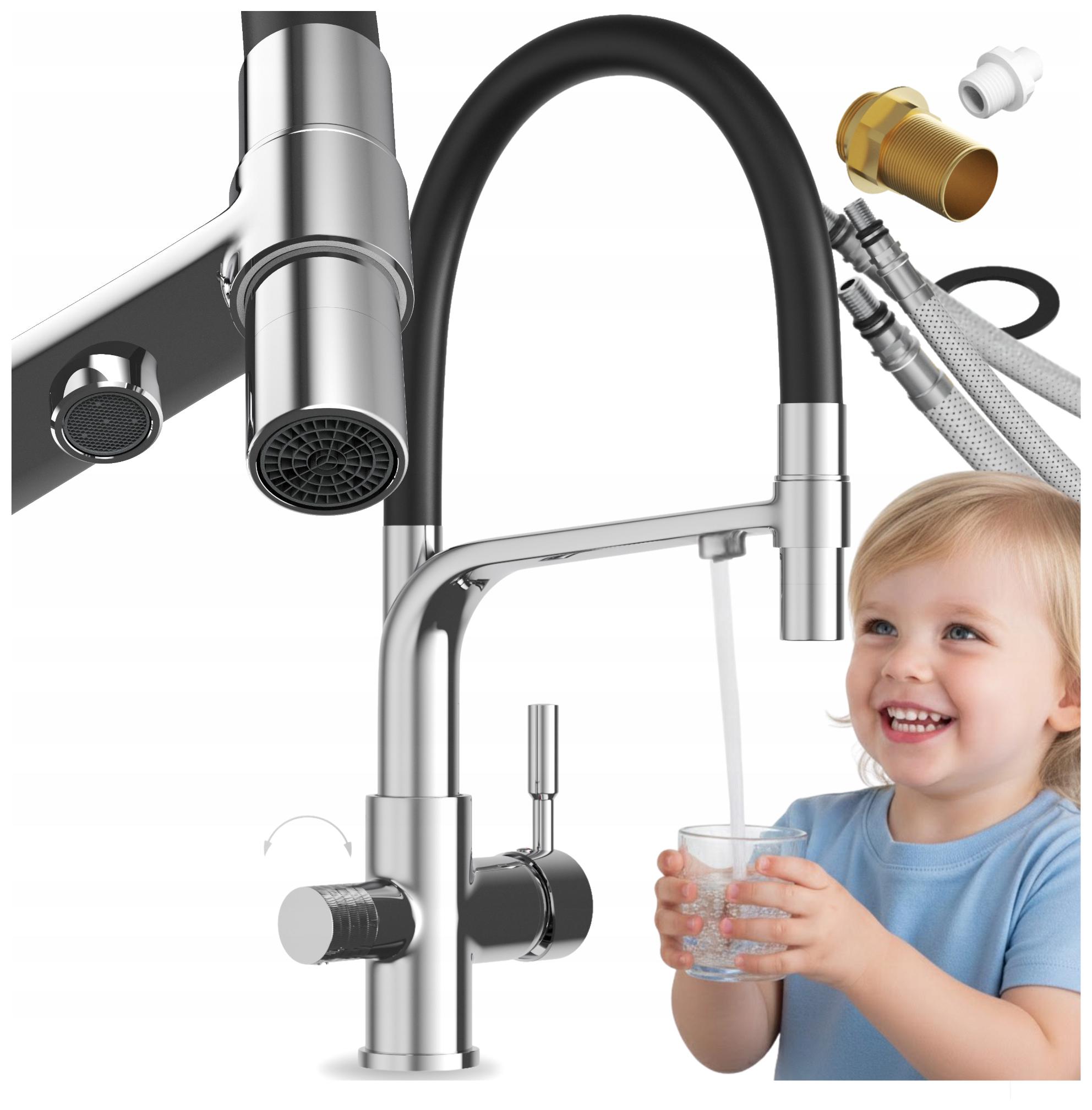 Kuchynská Batéria Trojcestná stojanová na vodný filter Malta chróm výtok