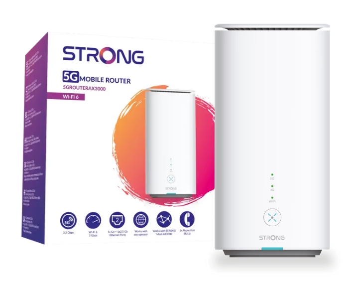 Mobilní 5G router Strong AX3000 3Gb/s Lan 2.5G s Wi-Fi 6 a portem pro telefon