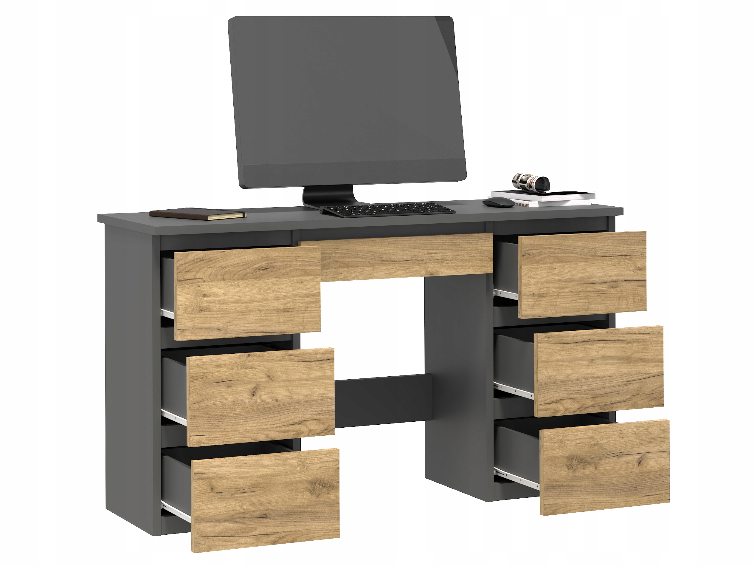 Biurko komputerowe BETA 4 ANTRACYT-DĄB CRAFT NOWOCZESNE PRACA BIURO SZKOŁA Stan opakowania oryginalne