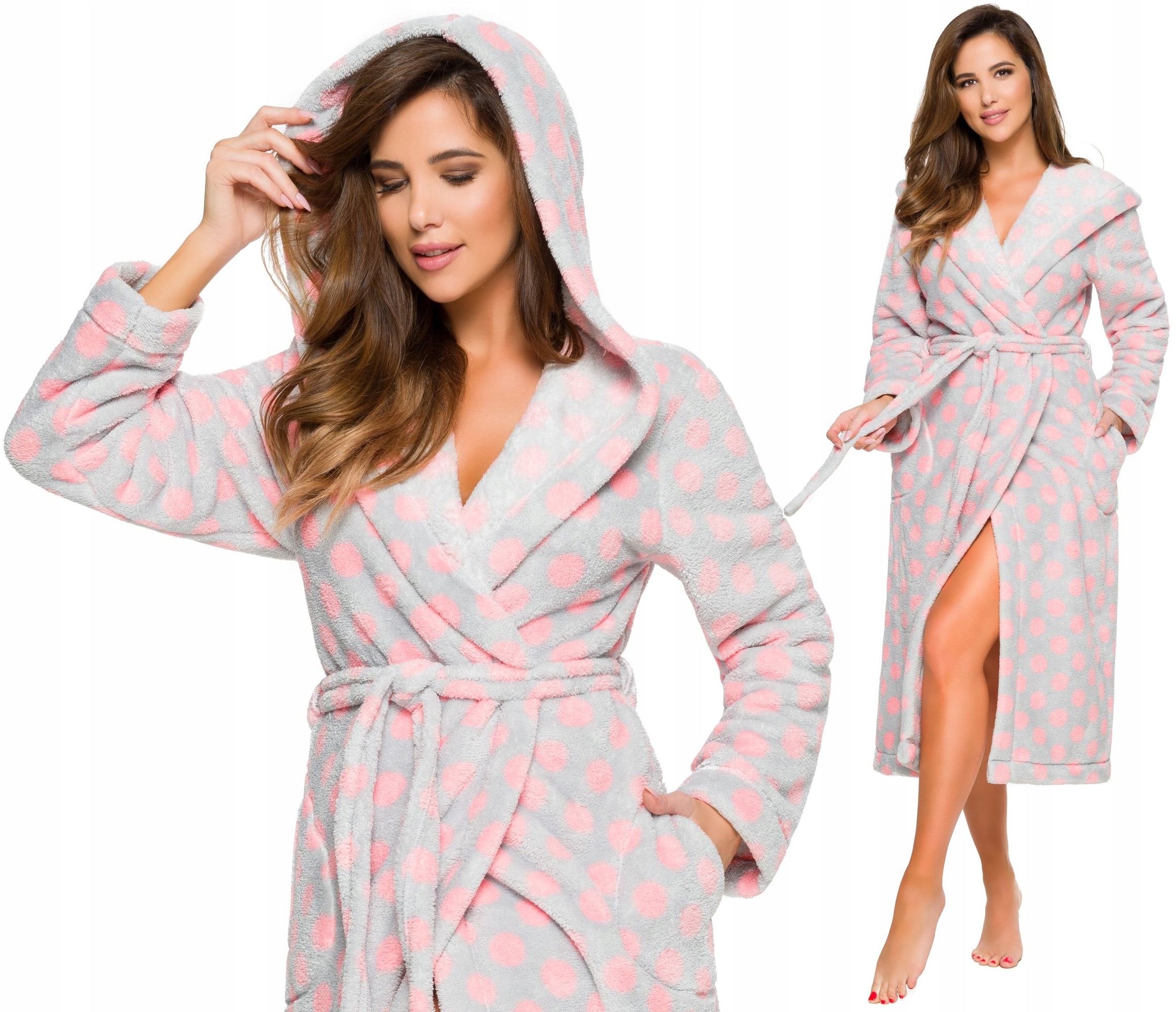 DŁUGI CIEPŁY PUCHOWY DAMSKI SZLAFROK PODOMKA L