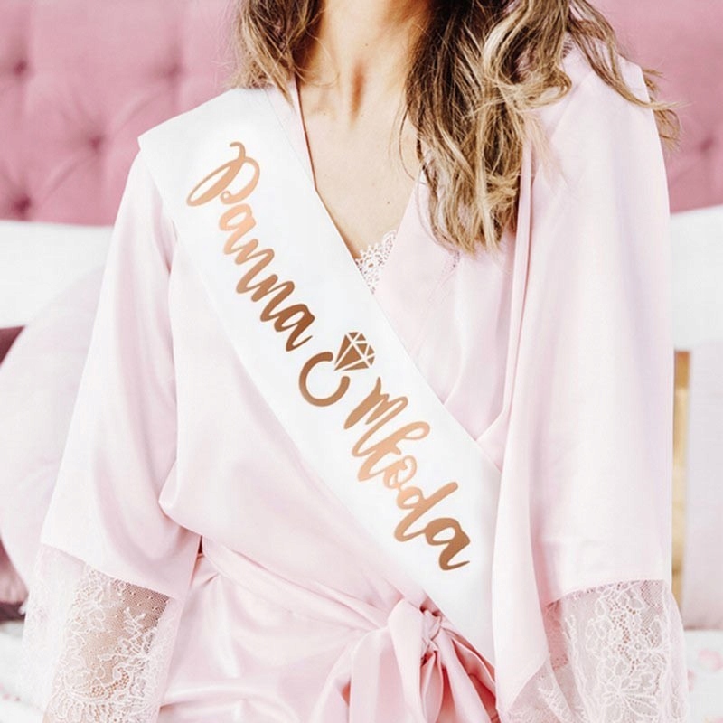 SZARFA WIECZÓR PANIEŃSKI PANNA MŁODA biała ROSEGOLD RÓŻOWE ZŁOTO 160cm Marka PartyPal