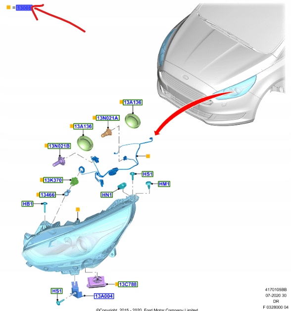 REFLEKTOR PRAWY FORD GALAXY Mk4 2015-21 Strona zabudowy prawa