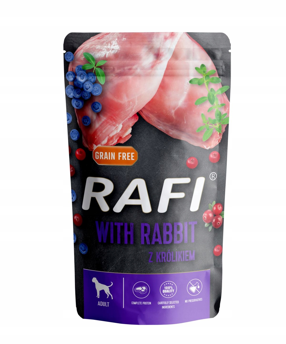 Dolina Noteci Rafi Králík, borůvka, brusinky – vlhké krmivo pro psy – 500 g