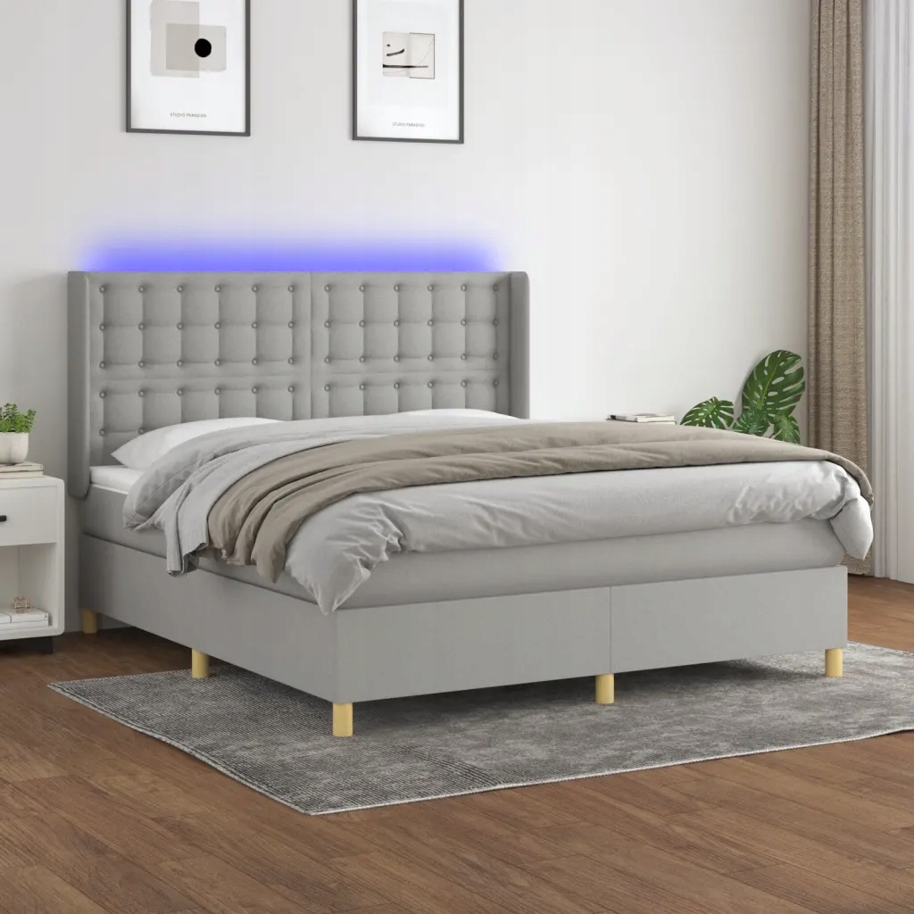 Box spring postel s matrací a Led světle šedá 160x200 cm textil Šedá 313920