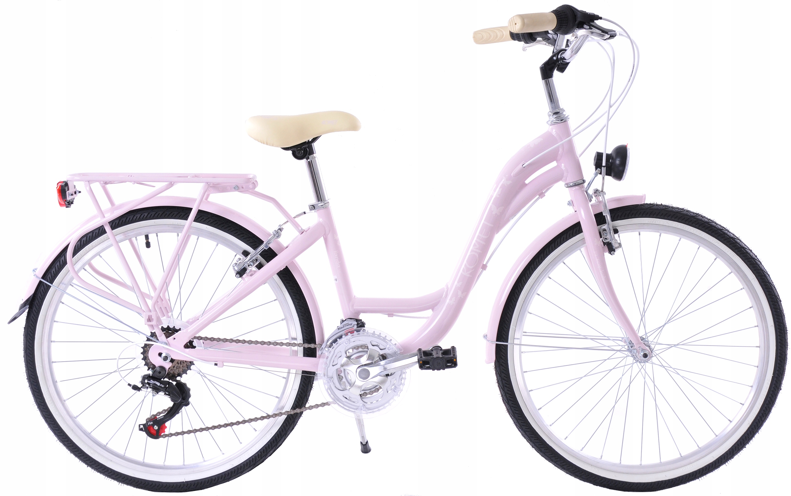 

Romet Panda 1 wrzosowo-biały rower ciemna opona