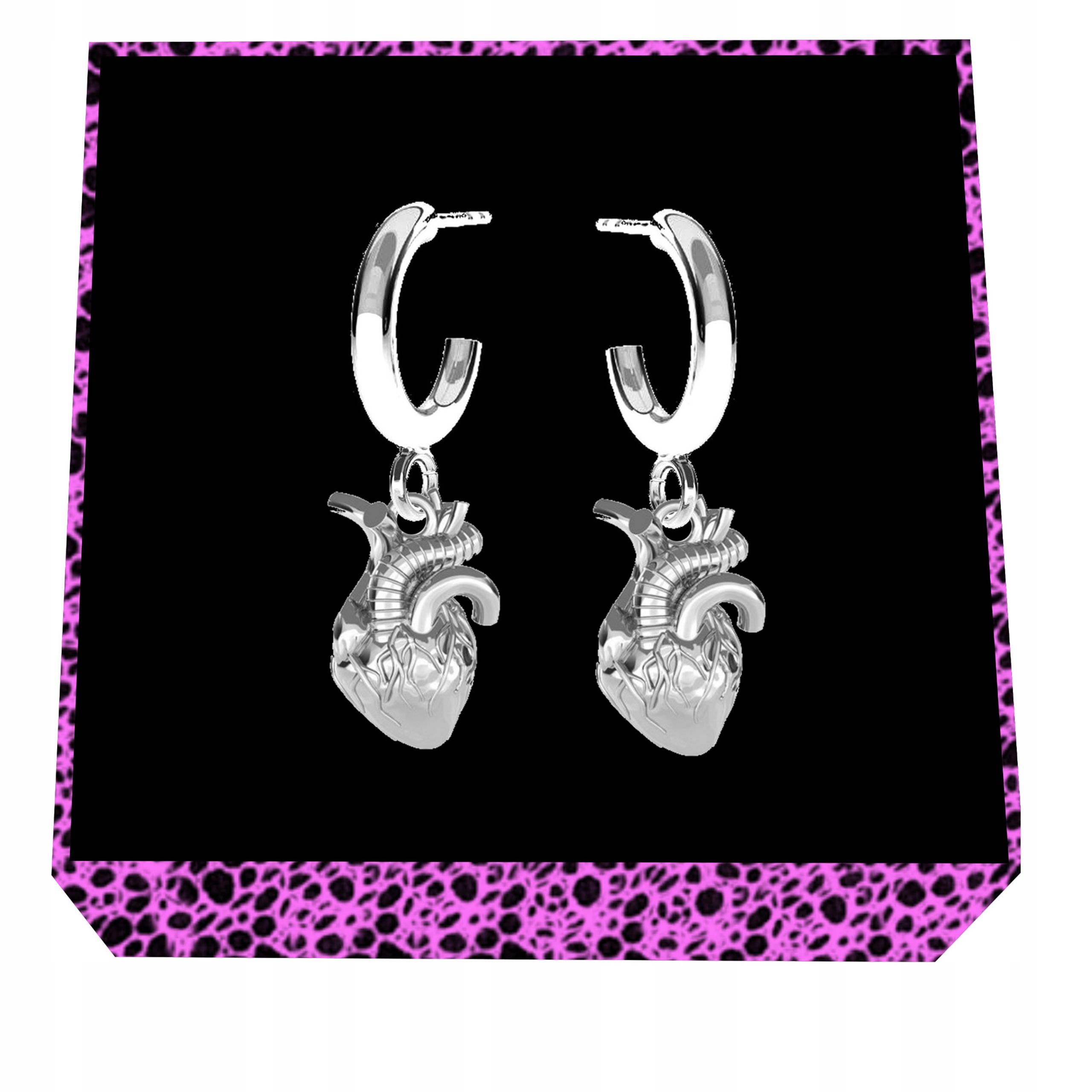 3D Anatomické Srdce Stříbrné náušnice na tyčkách stříbro 925