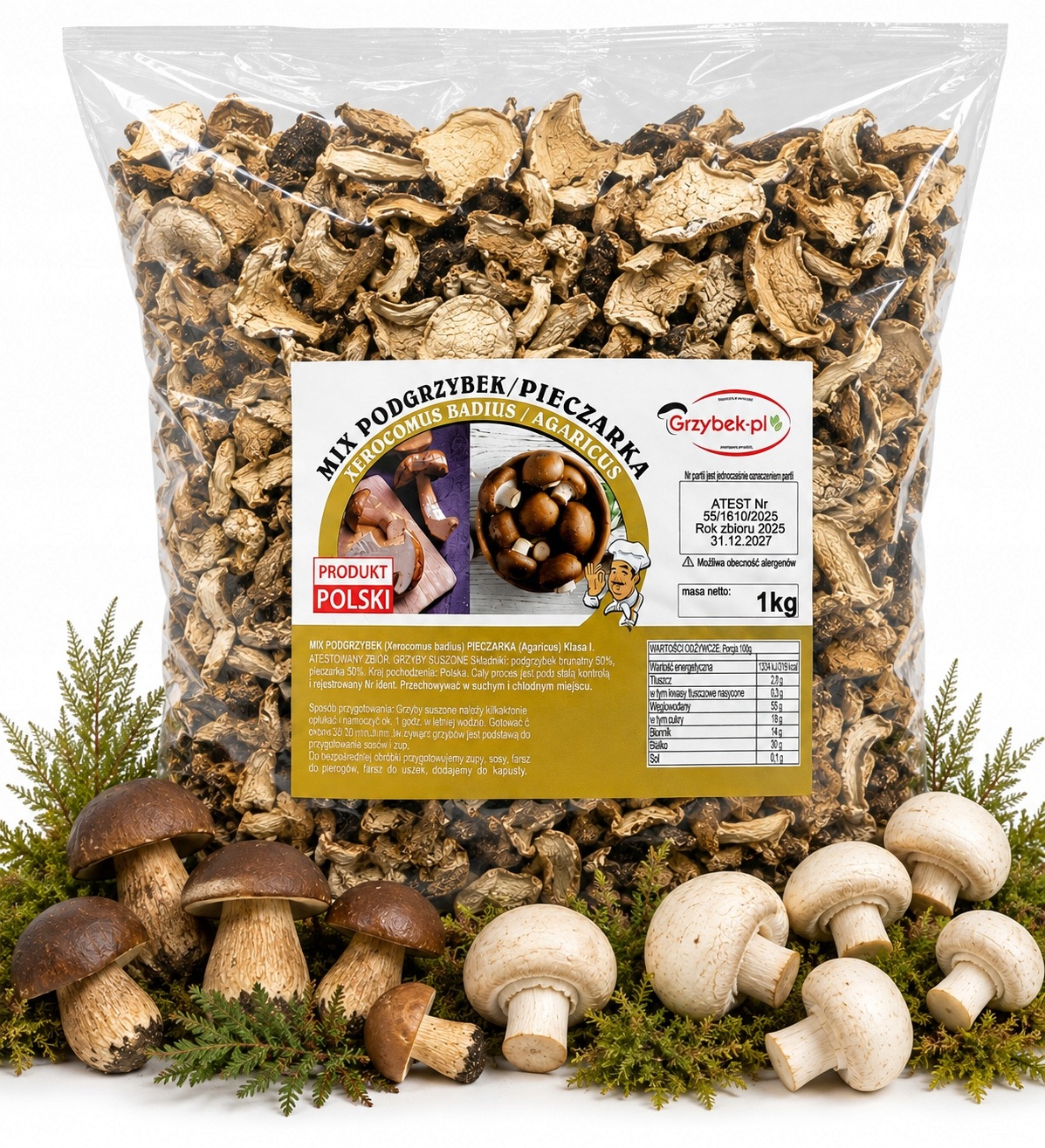 MIX Podhoubek+pekáč Krájený 1kg Sběr 2025 Polský Atest houby