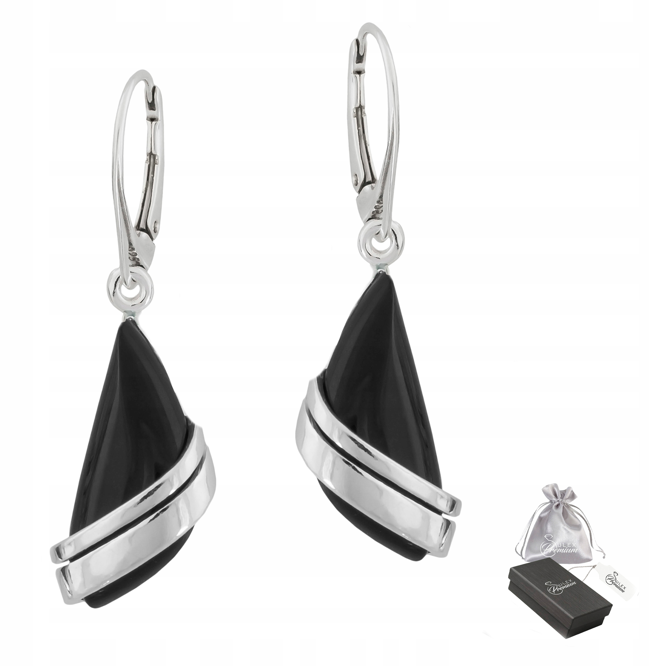 Elegantní Náušnice stříbro ryzost 925 Geometrické s černým onyxem pro ni