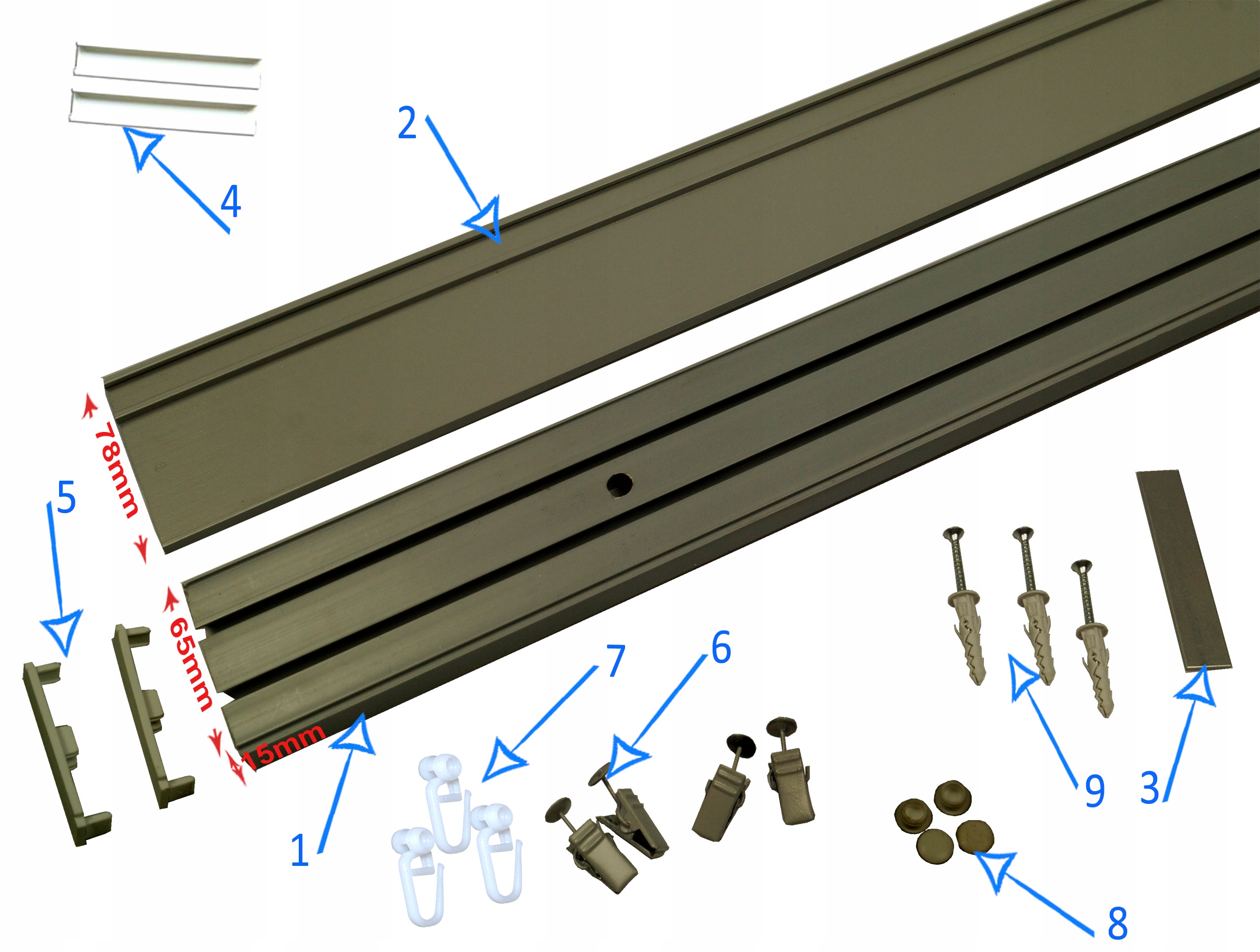 SZYNA SUFITOWA PCV II OSŁONA ALUMINIUM 8 cm 370cm Rodzaj szyny dwutorowa
