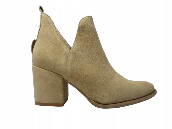 Béžové asymetrické dámské kotníkové boty kožené na podpatku stabilní Karino 38