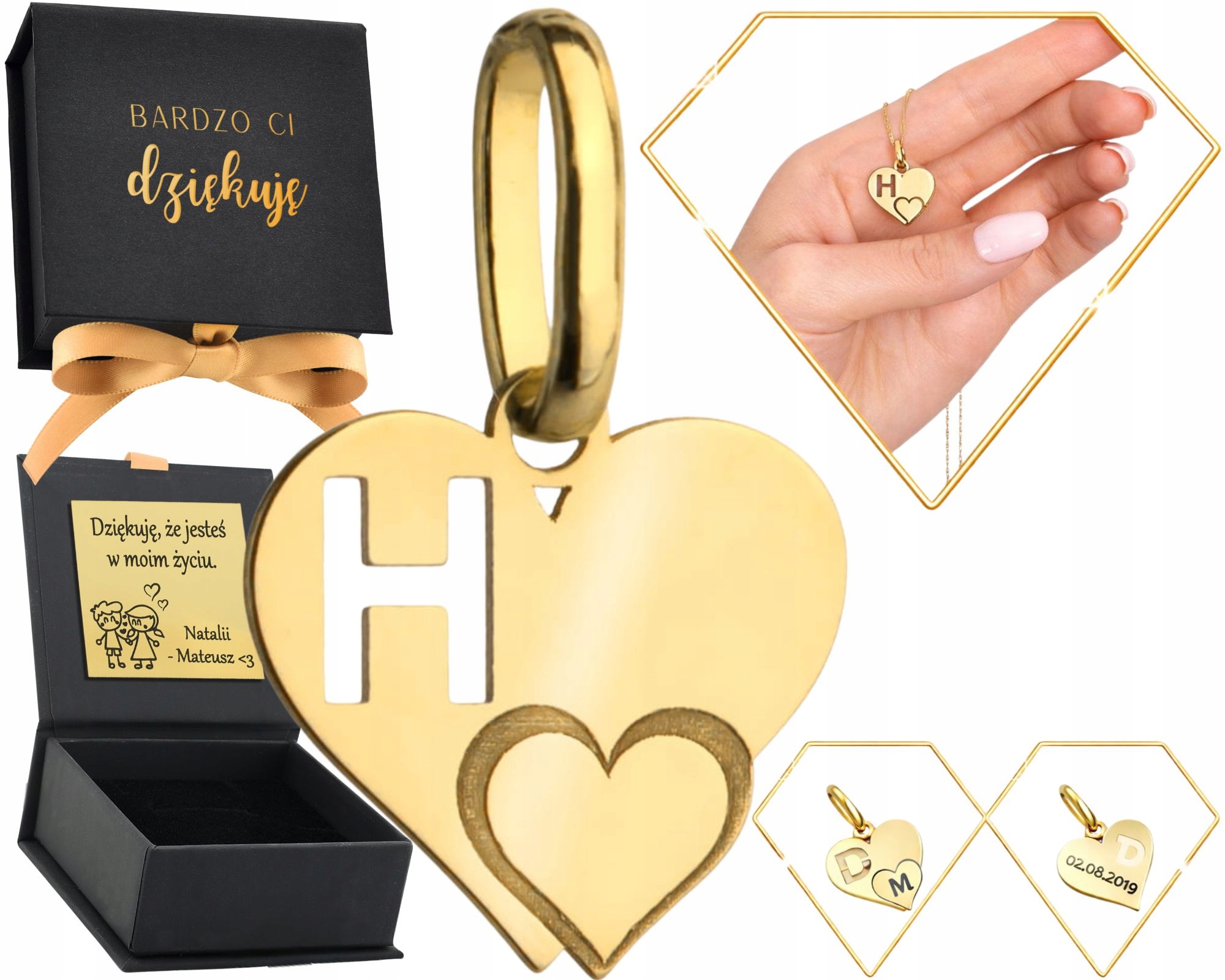 Zlatý přívěsek Srdce Srdíčko s písmenkem H 585 Gravírování na srdci jako Dárek