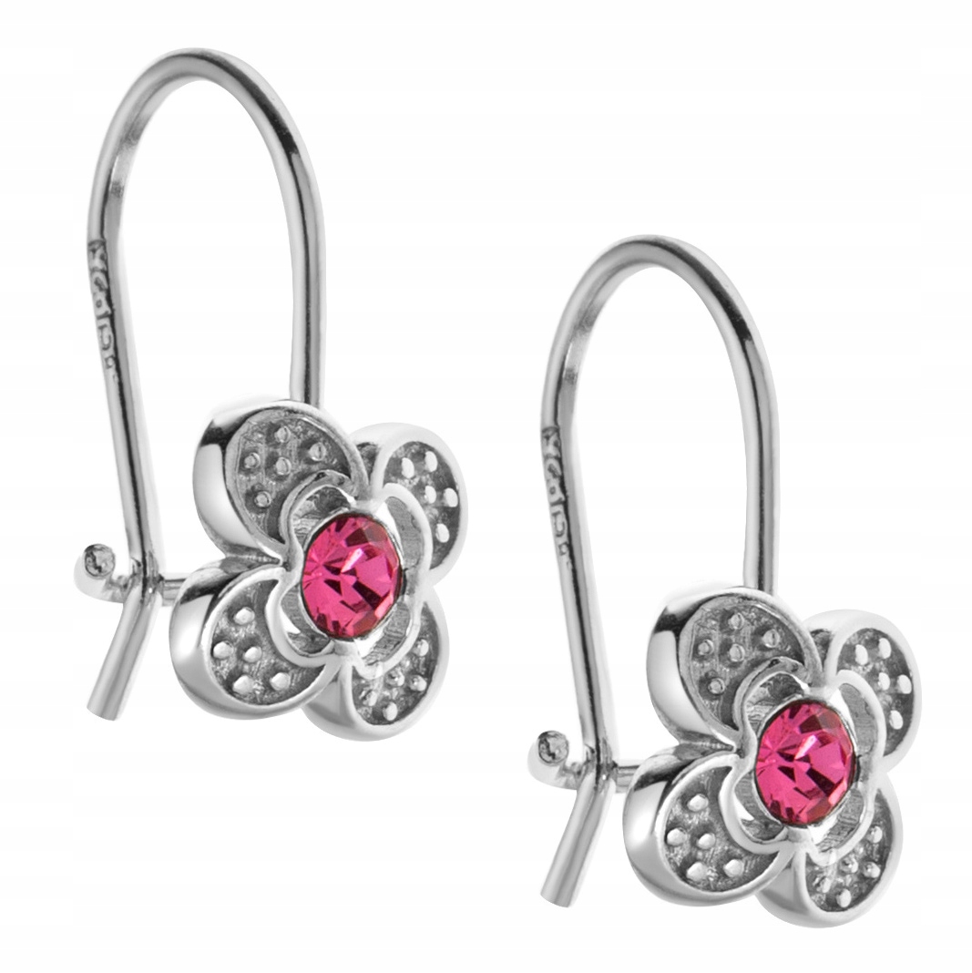 KOLCZYKI SREBRNE DLA DZIECI KWIATKI WISZĄCE RÓŻOWE