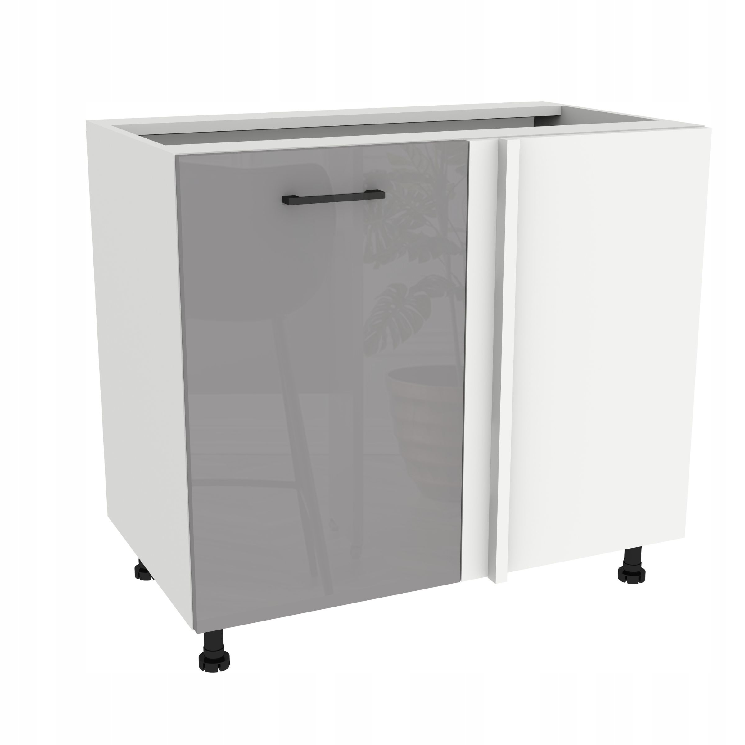 Spodná rohová kuchynská skrinka 105 Capri Biela predná časť Šedá Akryl Lesk