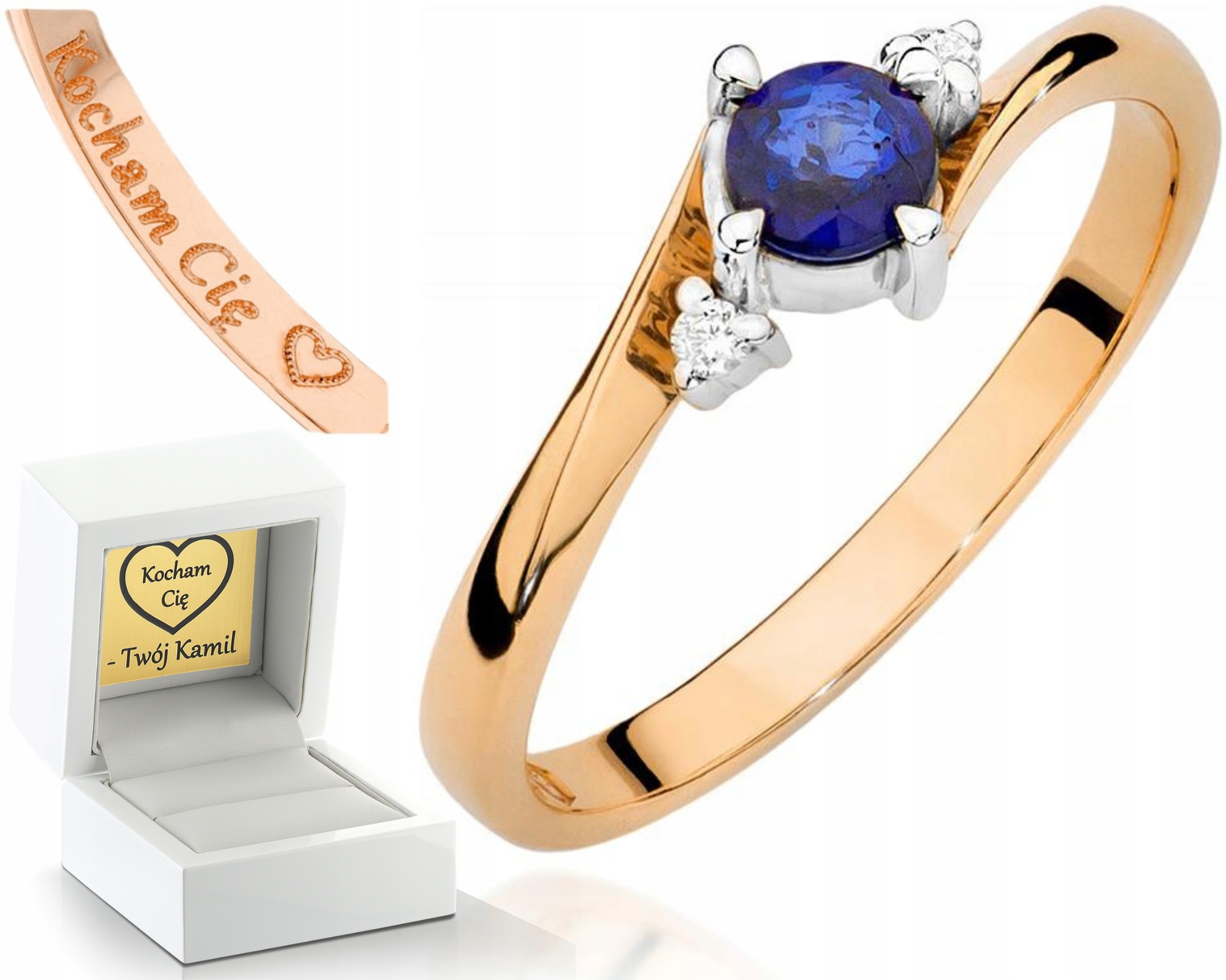 Prstýnek Se Safírem Z Růžového Zlata GRAVÍROVÁNÍ585