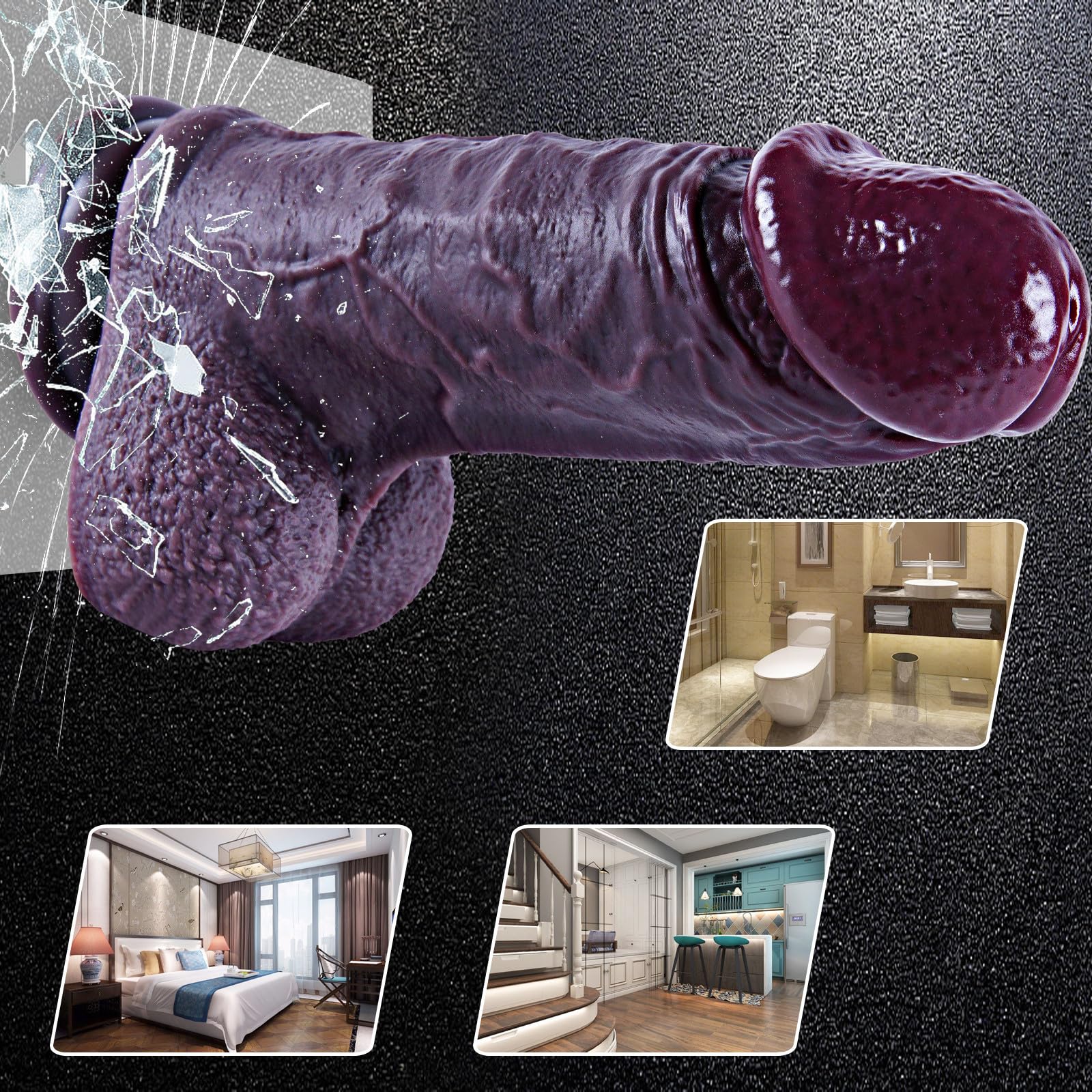 XXL Czarny Dildo Silikonowy 25 cm z Przyssawką dla Doświadczonych — miniatura 3