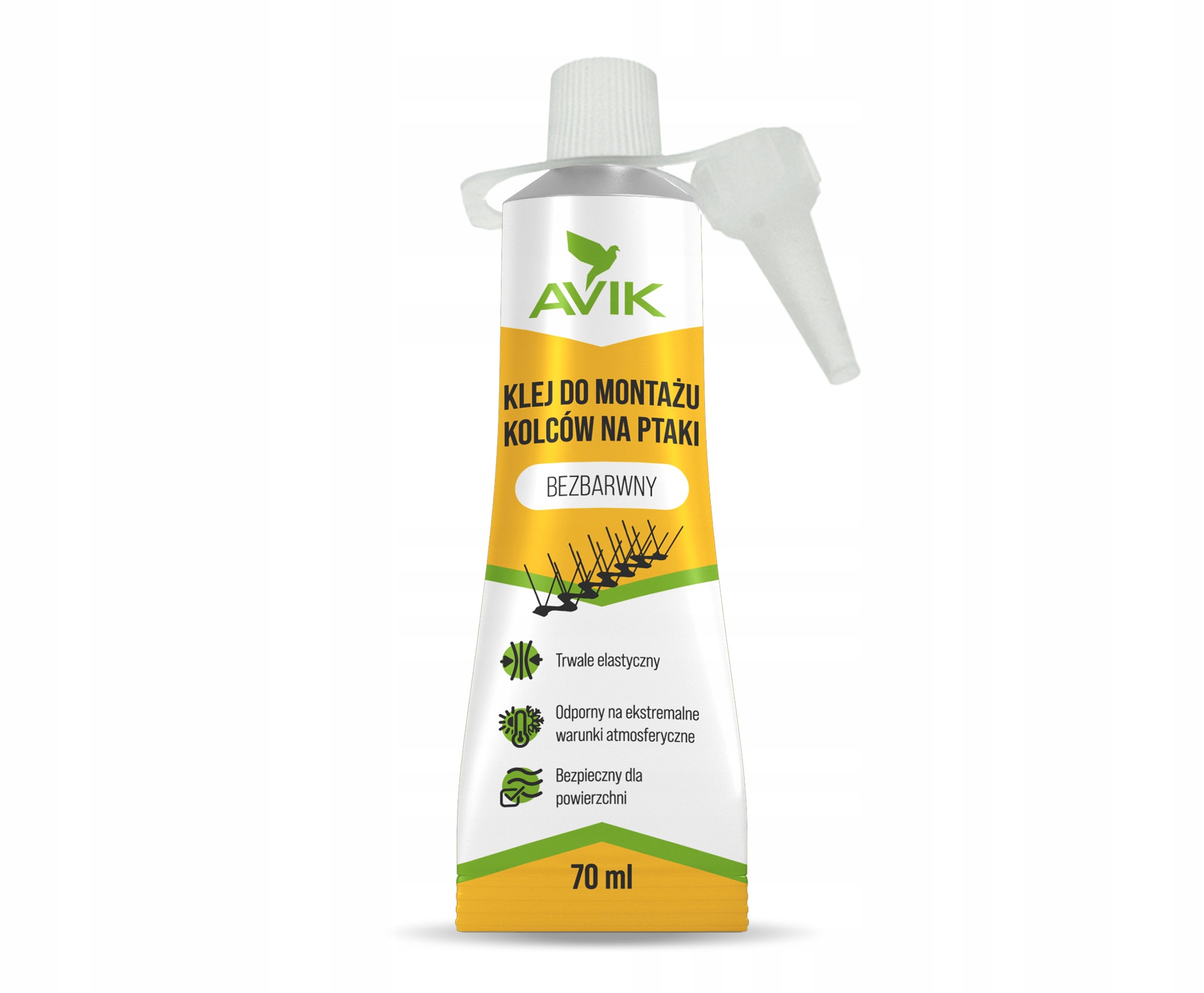 PROFESJONALNY BEZBARWNY KLEJ DO MONTAŻU KOLCÓW NA PTAKI GOŁĘBIE AVIK 70ML