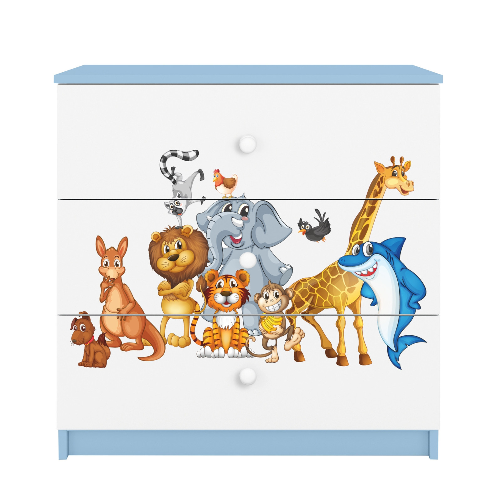 Komoda Babydreams modrá grafika Zvířata 80 cm