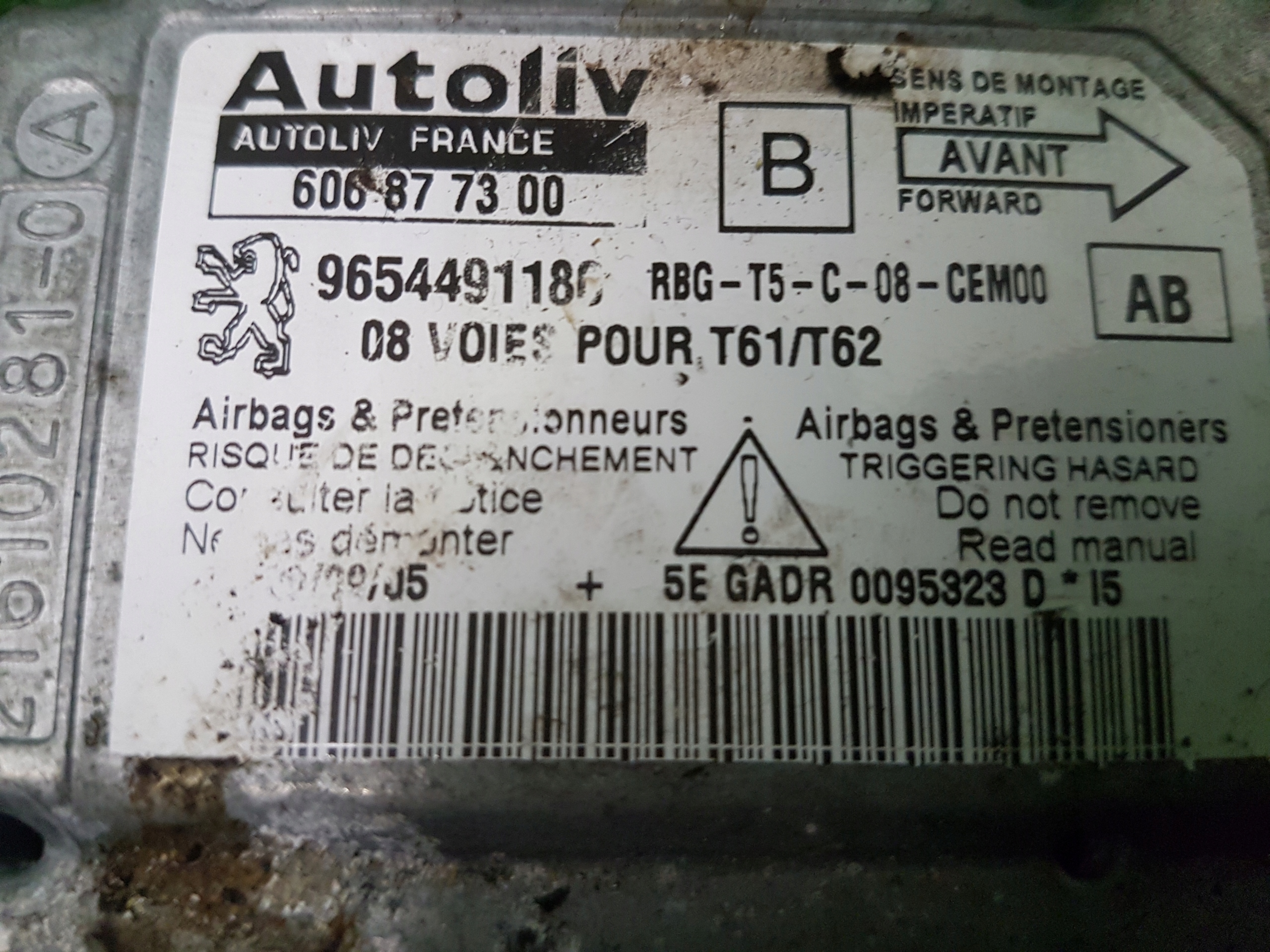 Module Airbag PEUGEOT 307 9654491180