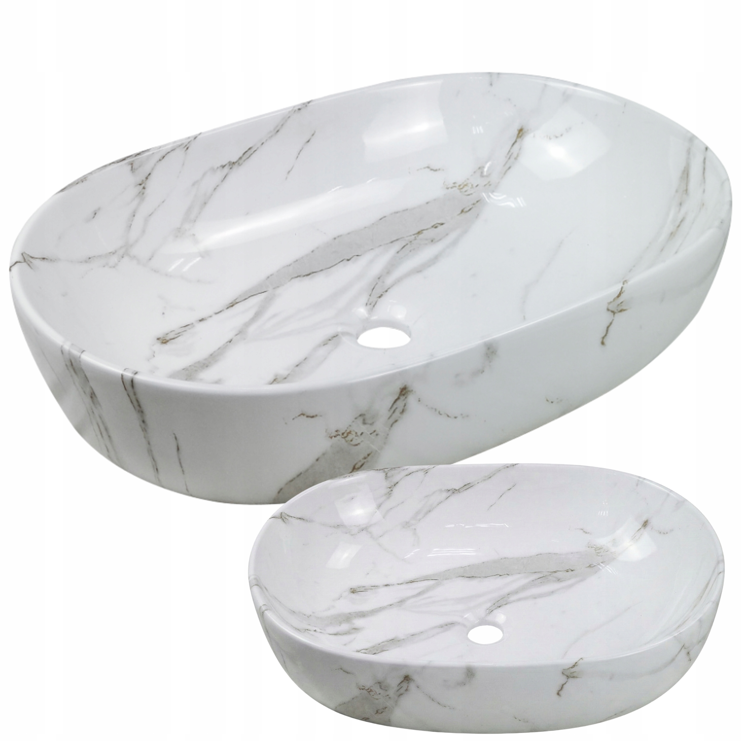 Umyvadlo Na Desku 60x42cm Bílý Keramický Mramor Umístěný Na Desku Oválné