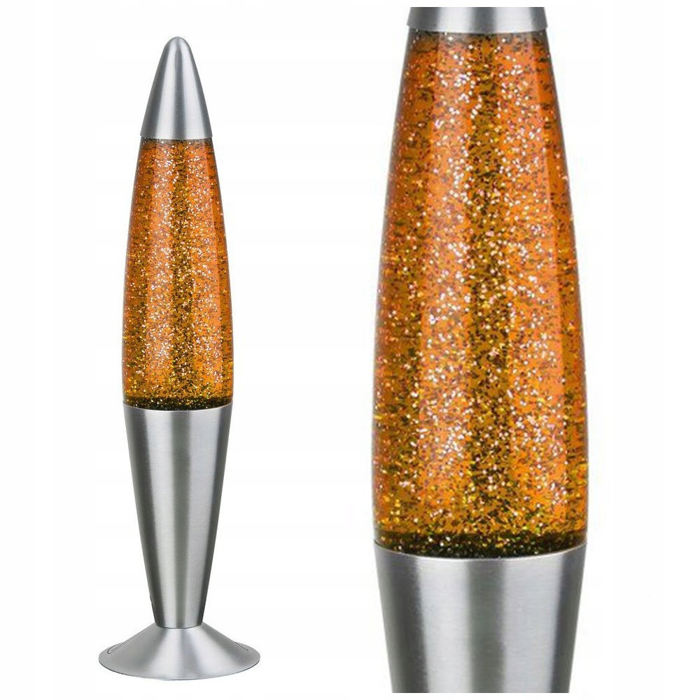 

Ozdobna pomarańczowa lampa stołowa lawa z brokatem