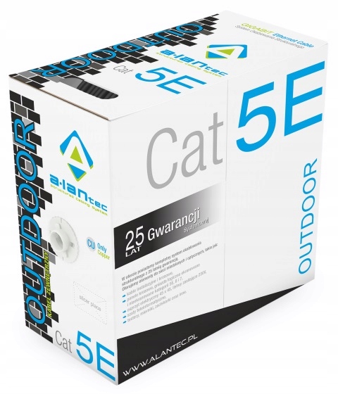 Kabel U/utp kat.5e,PE zew. żelowany, Fca 4x2x24 Awg, 1Gb/s, czarny, 305m