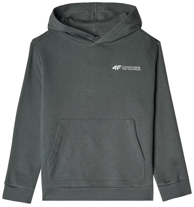 4F Bluza Chłopięca kangurka z kapturem JM1229 ciemna zielona r. 146