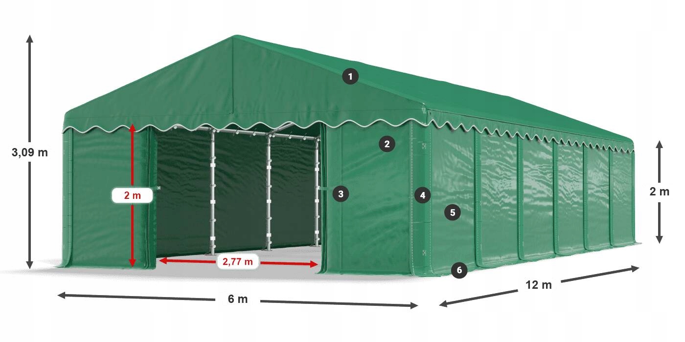 Namiot Magazynowy 6x12m Warsztatowy DAS 240 S Szerokość 6 m