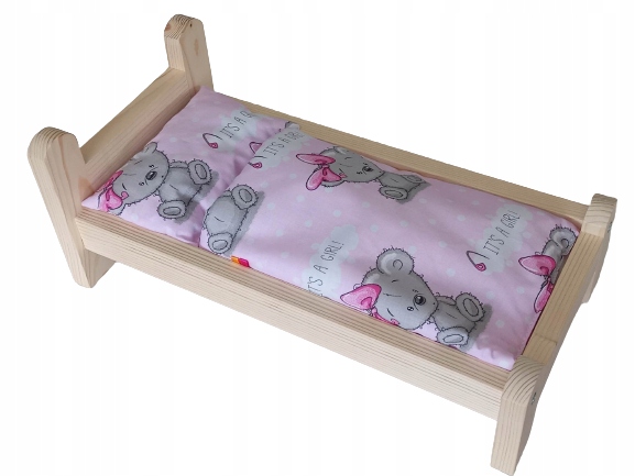 ŁÓŻKO DLA LALKI ŁÓŻECZKO DREWNIANE +POŚCIEL