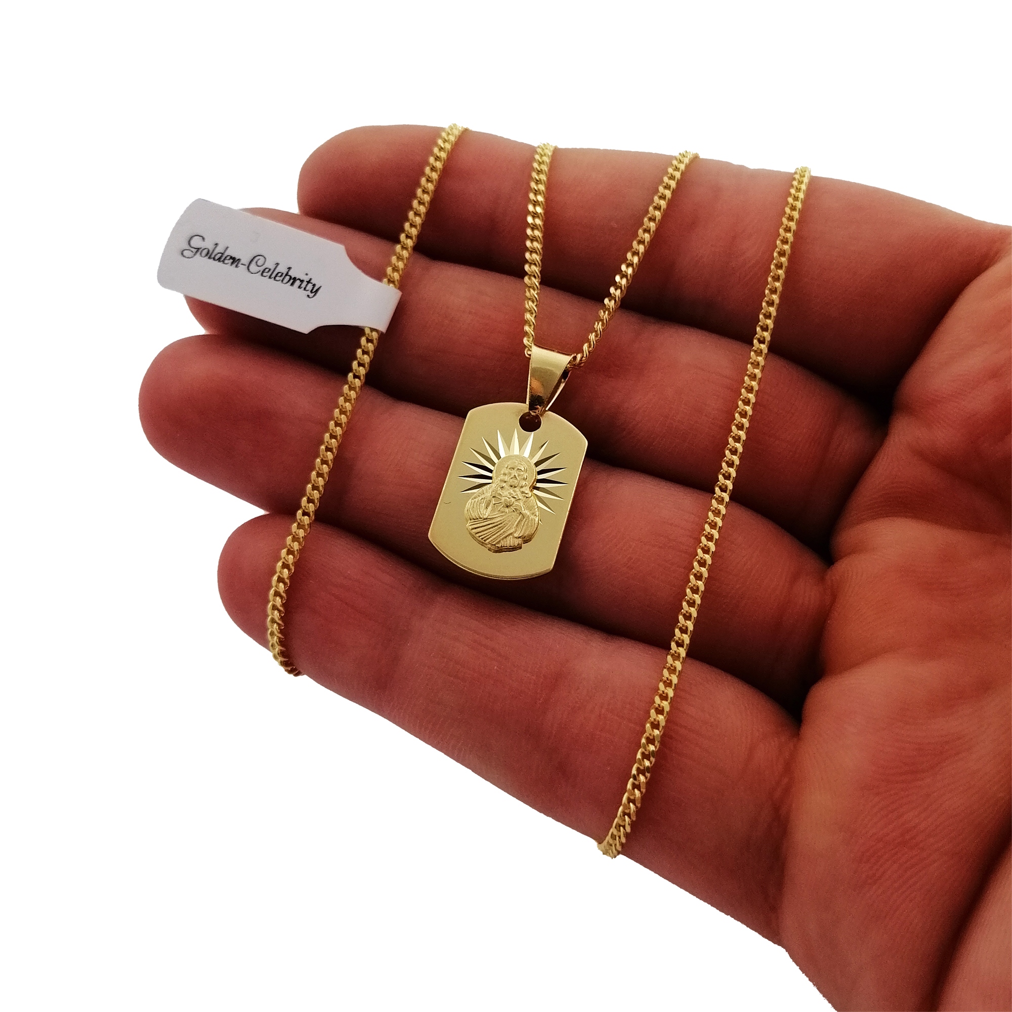 PIĘKNY ZŁOTY NASZYJNIK 585/925+ MEDALIK SZKAPLERZ PREZENT NA KOMUNIĘ GRAWER Marka Golden Celebrity