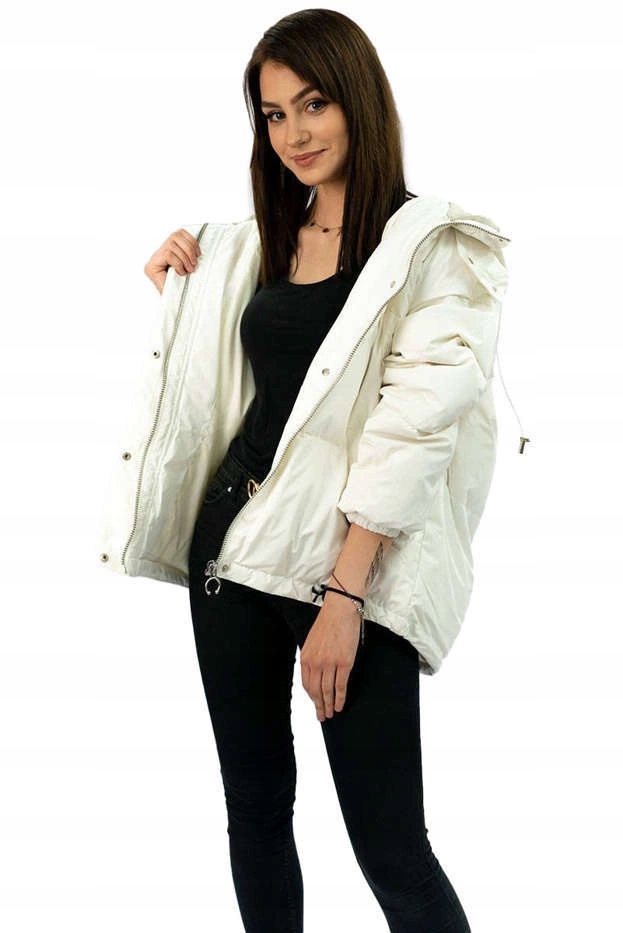 Krátká Oversize Bunda 7113 Bílá, Velikost (40)