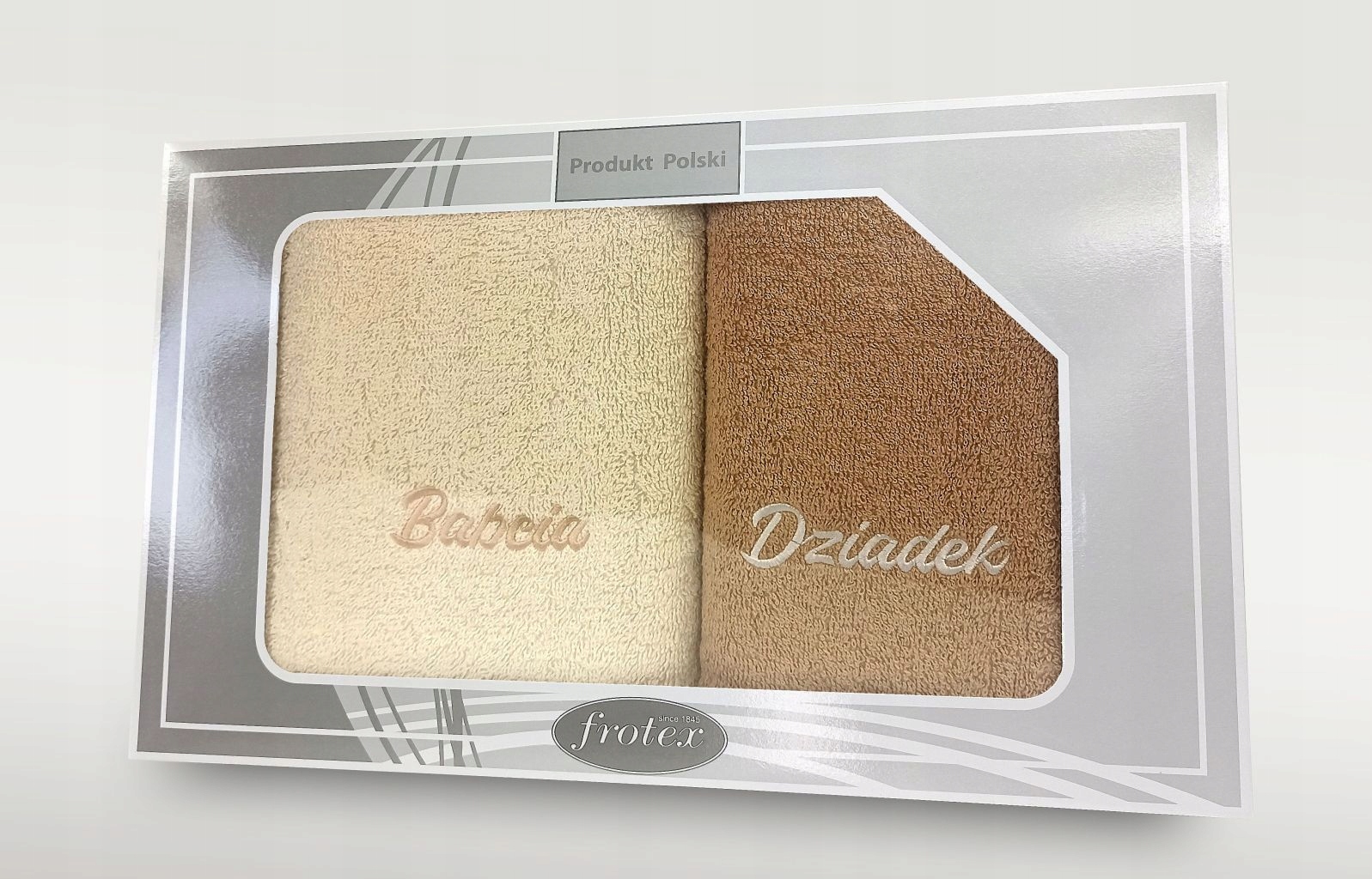 Komplet 2 ręczników Present 70x140 pudełko Greno BABCIA DZIADEK krem beż Stan opakowania oryginalne
