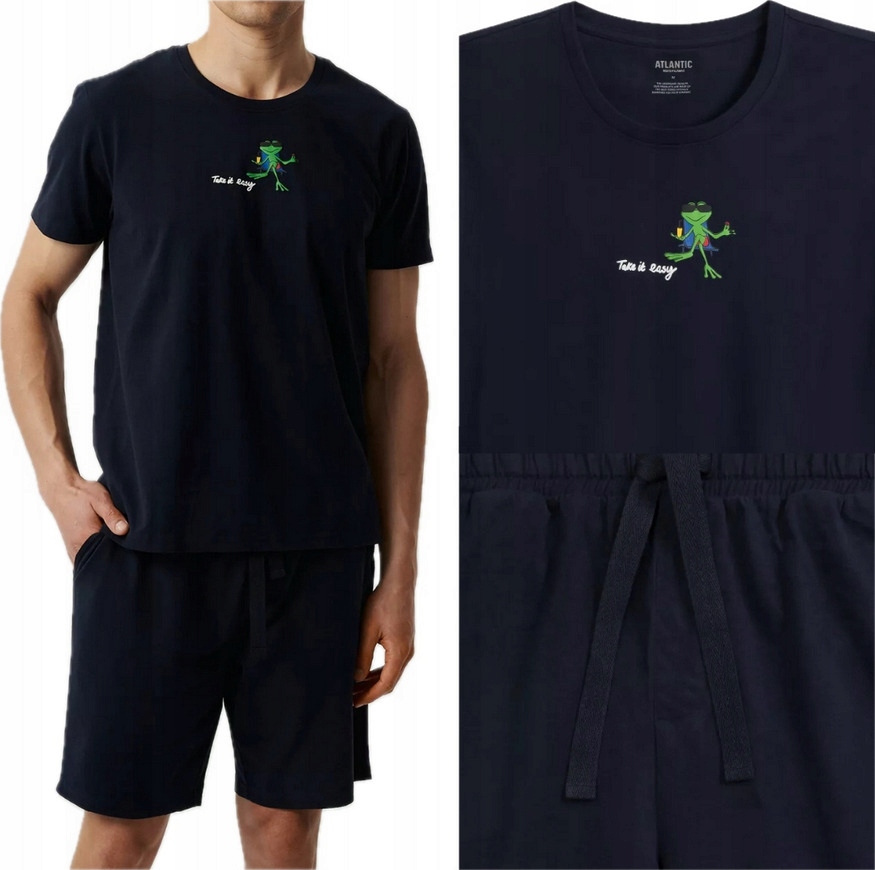 Pánské Pyžamo Atlantic NMP383 S Krátkým Rukávem A Plážovou Žabkou Kraťasy *M*