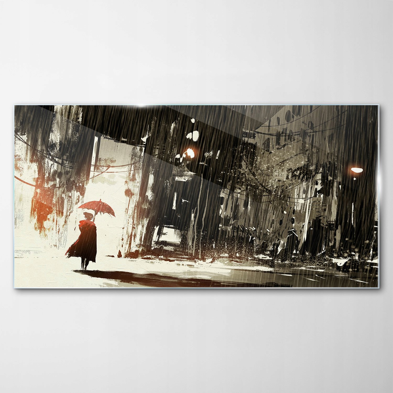 Obraz na skle Dekor Parasol Mesto Dážď 120x60