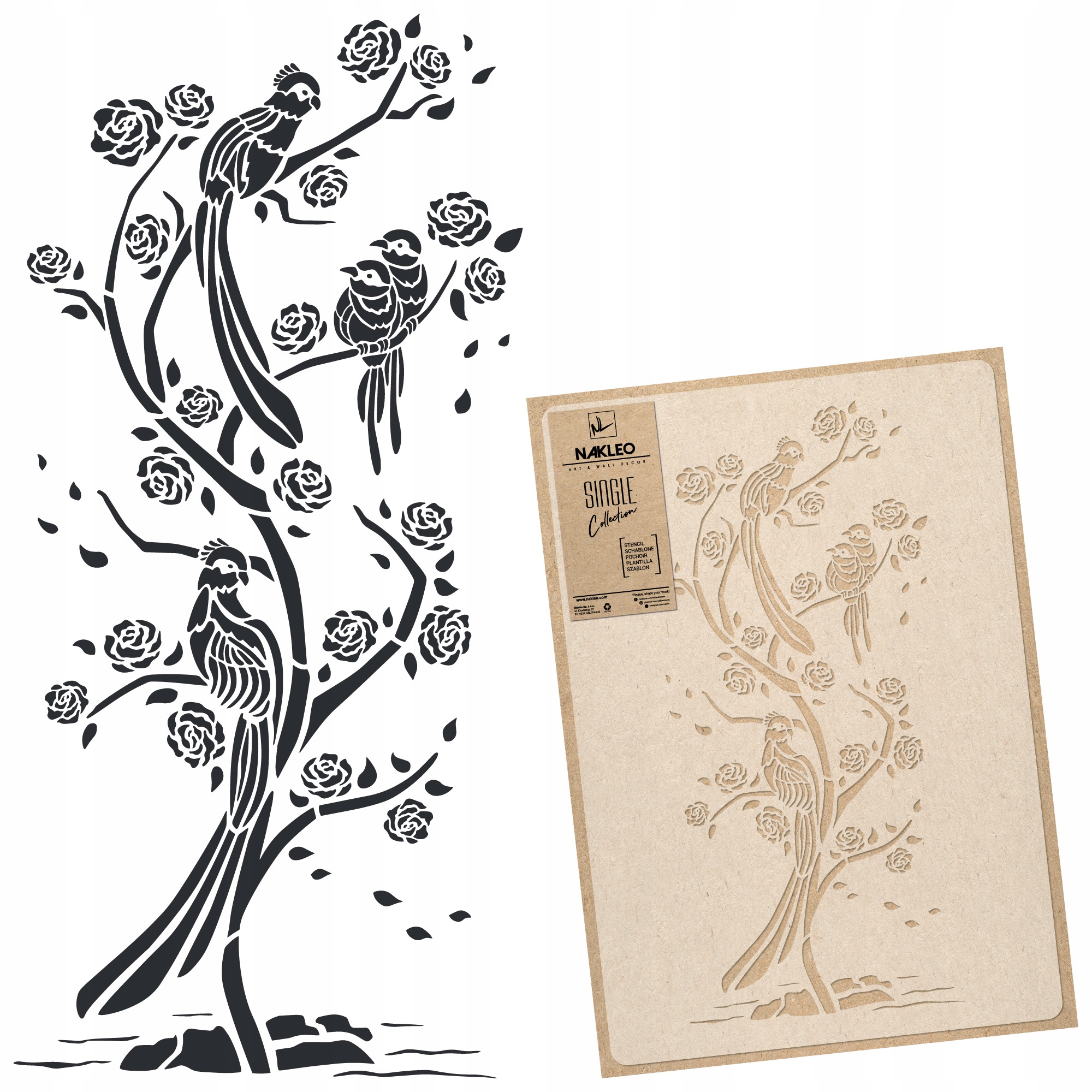 Malířská šablona Vícenásobná XL 59x95 cm Čínský Vzor Pták Chinoiserie Keř