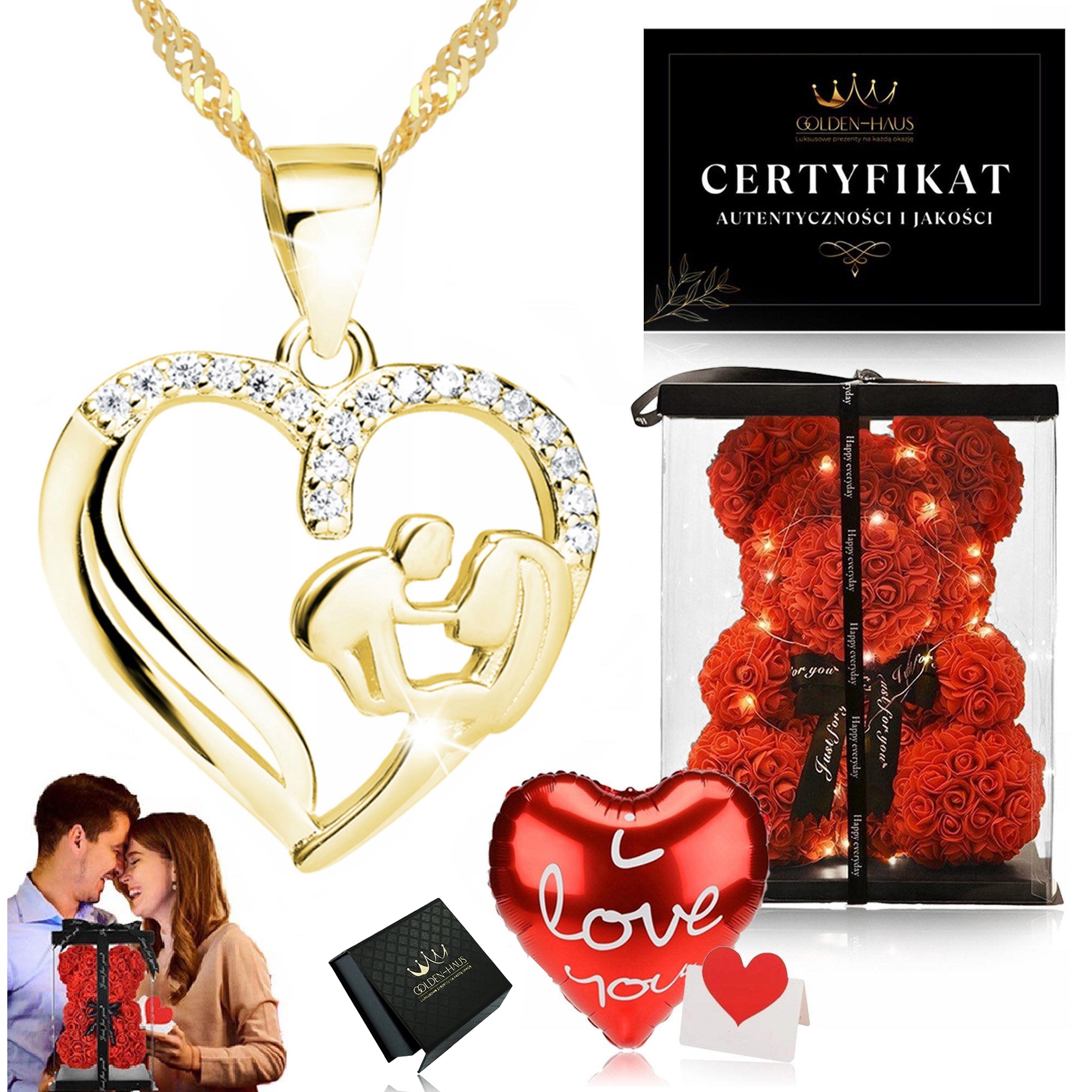 Zlatý Řetízek Se Srdíčkem Ryzost 925/585 Led Medvídek Z Růží Dárková Sada