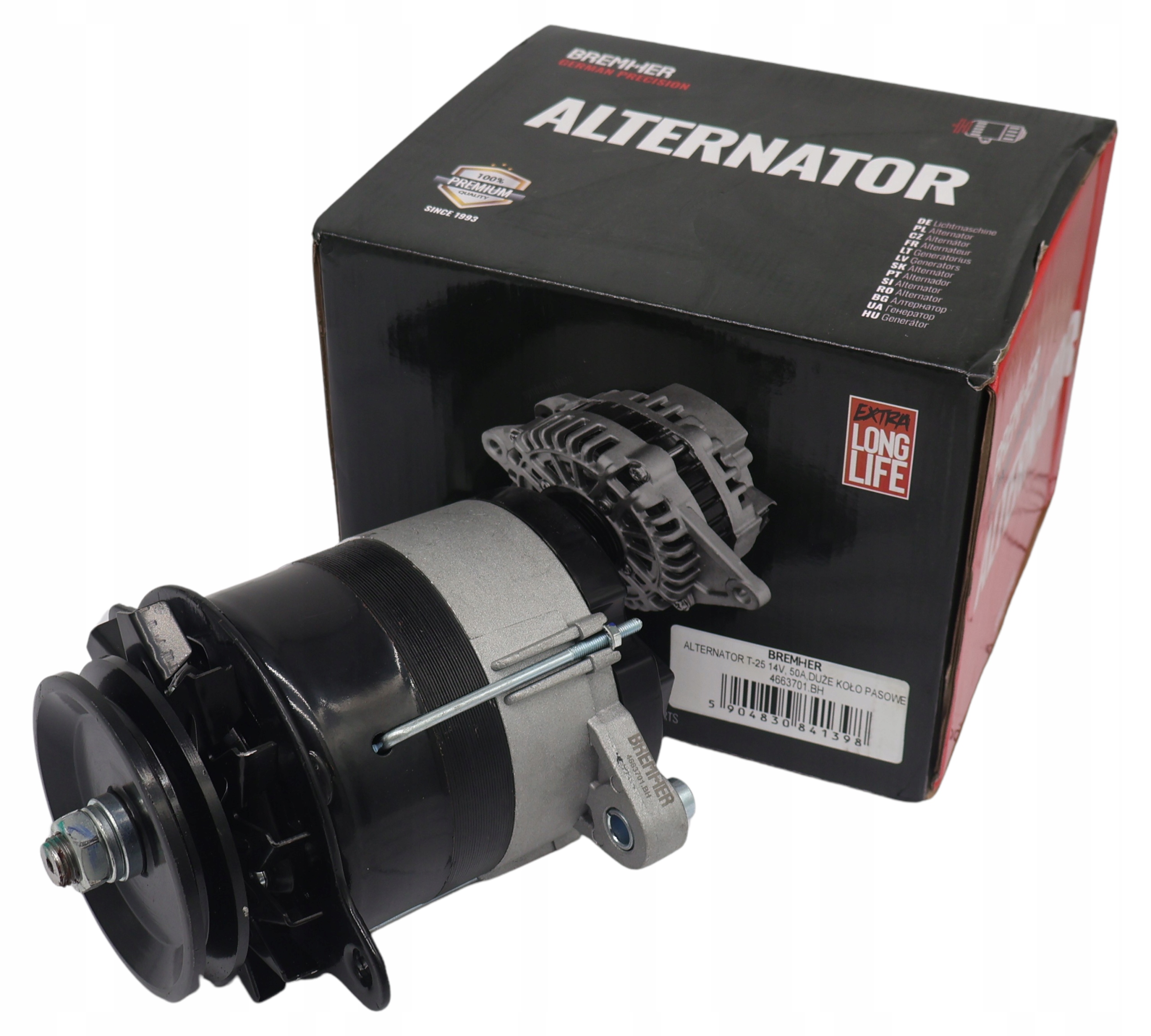 Kompletní Alternátor T-25 14V 50A Bremher S Velkým Řemenovým Kolem.