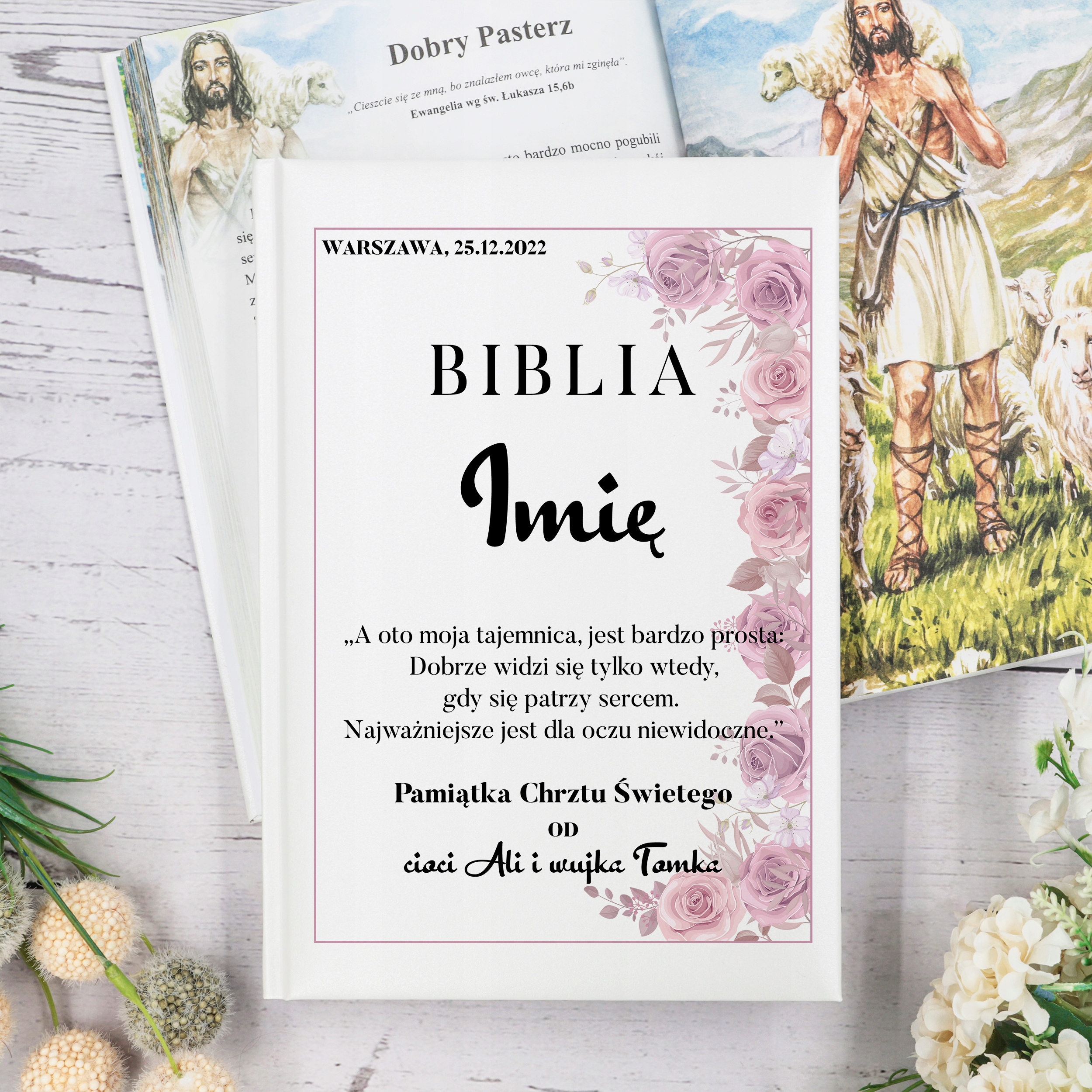 BIBLIA z własnym IMIENIEM Prezent na CHRZEST Okładka twarda