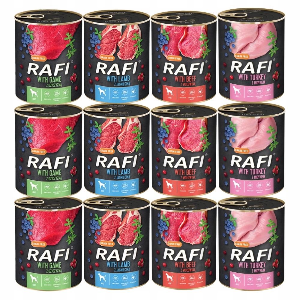 Levně Vlhké krmivo pro psy Rafi mix chutí 12x800 g