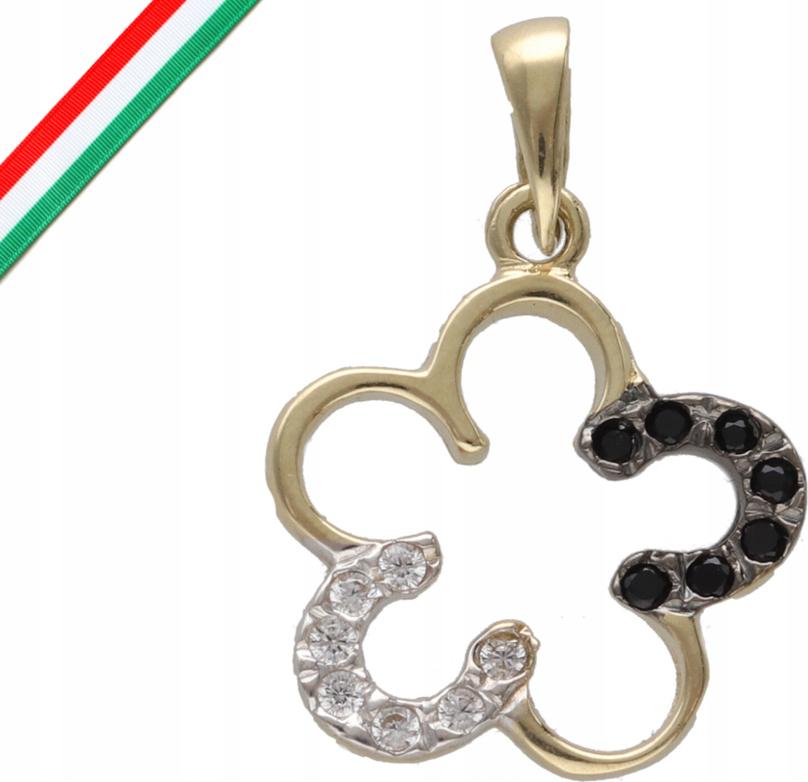 Zlatý přívěsek 585, květina, rámeček s zirkony, moderní vzor 14k