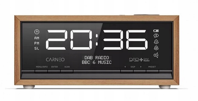 Carneo C100, rádio Dab+, Fm, Bt, budík, Oled, drevo 8588007861913