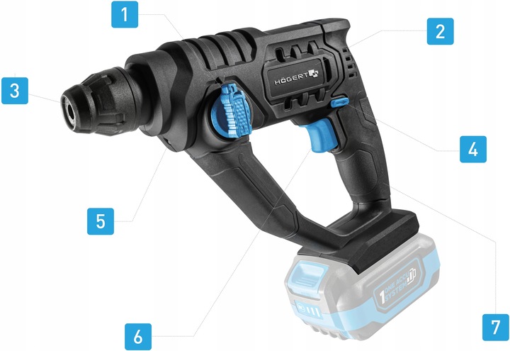 KOMPAKTOWA MŁOTOWIERTARKA UDAROWA 1,5J, AKUMULATOROWA 18V, HOEGERT TECHNIK Kod producenta HT2E229-0HD
