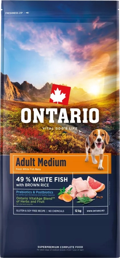 Levně Granule Ontario Adult Medium Fish &amp; Brown Rice 12kg