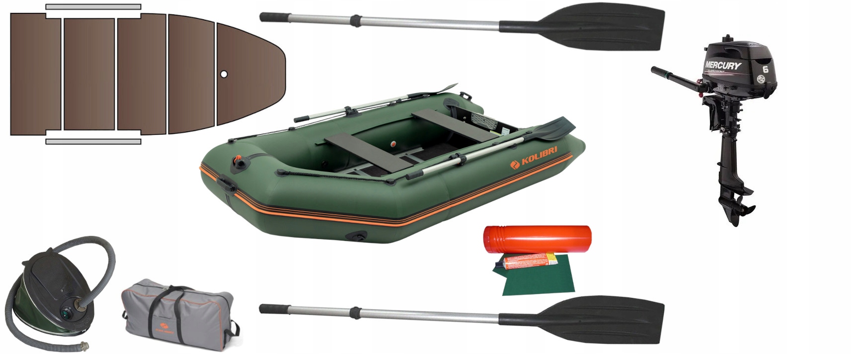 Raft Kolibri KM-300d Zelený Kil Motor Mercury F6 Mh Rumpel