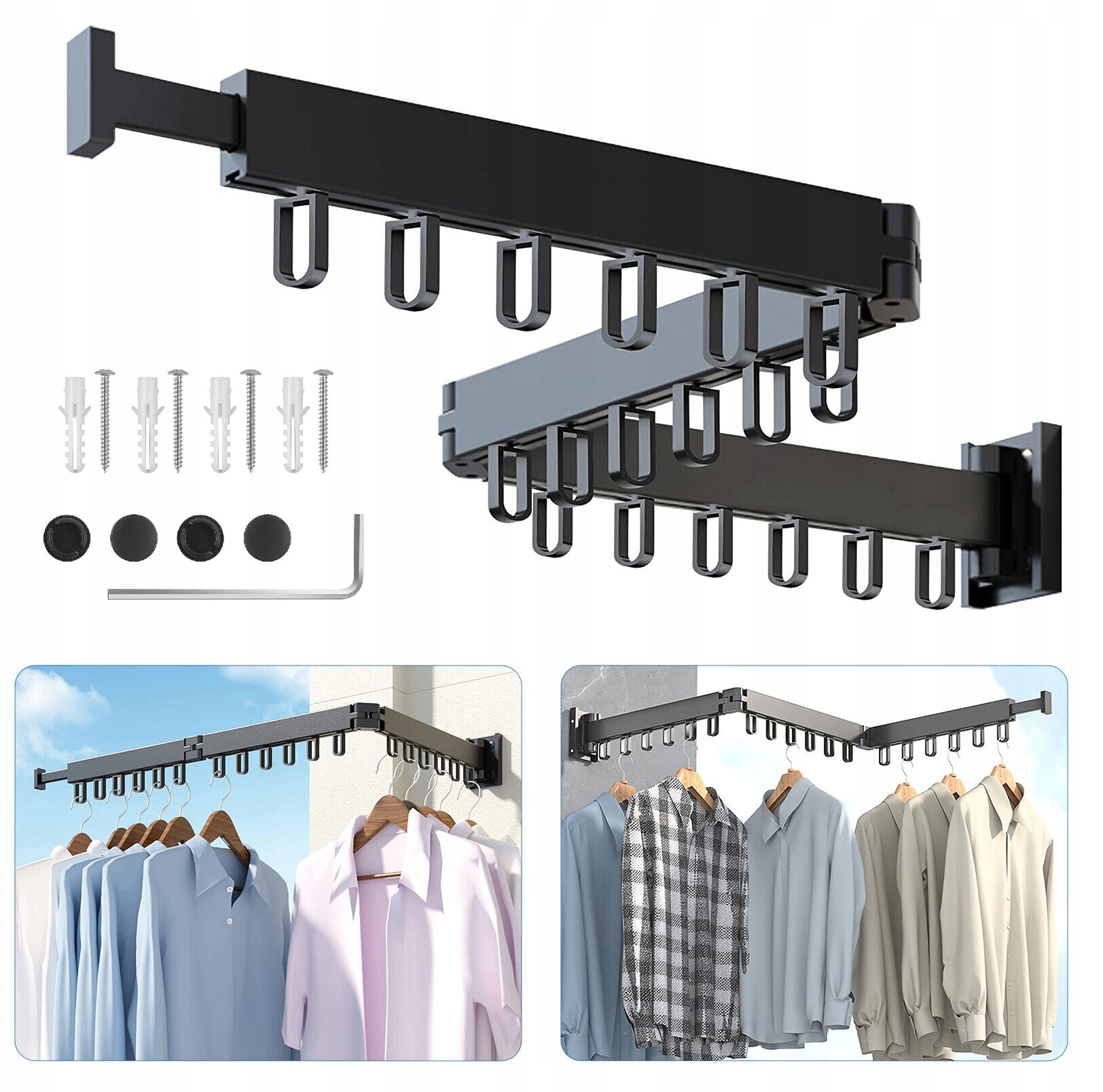 Levně Věšák Sušák na oblečení, montáž na stěnu, skládací, velký, 120 cm