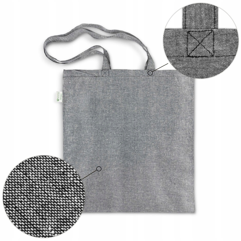 Torba BAWEŁNIANA na zakupy RECYKLING eko torebka Wysokość 42 cm