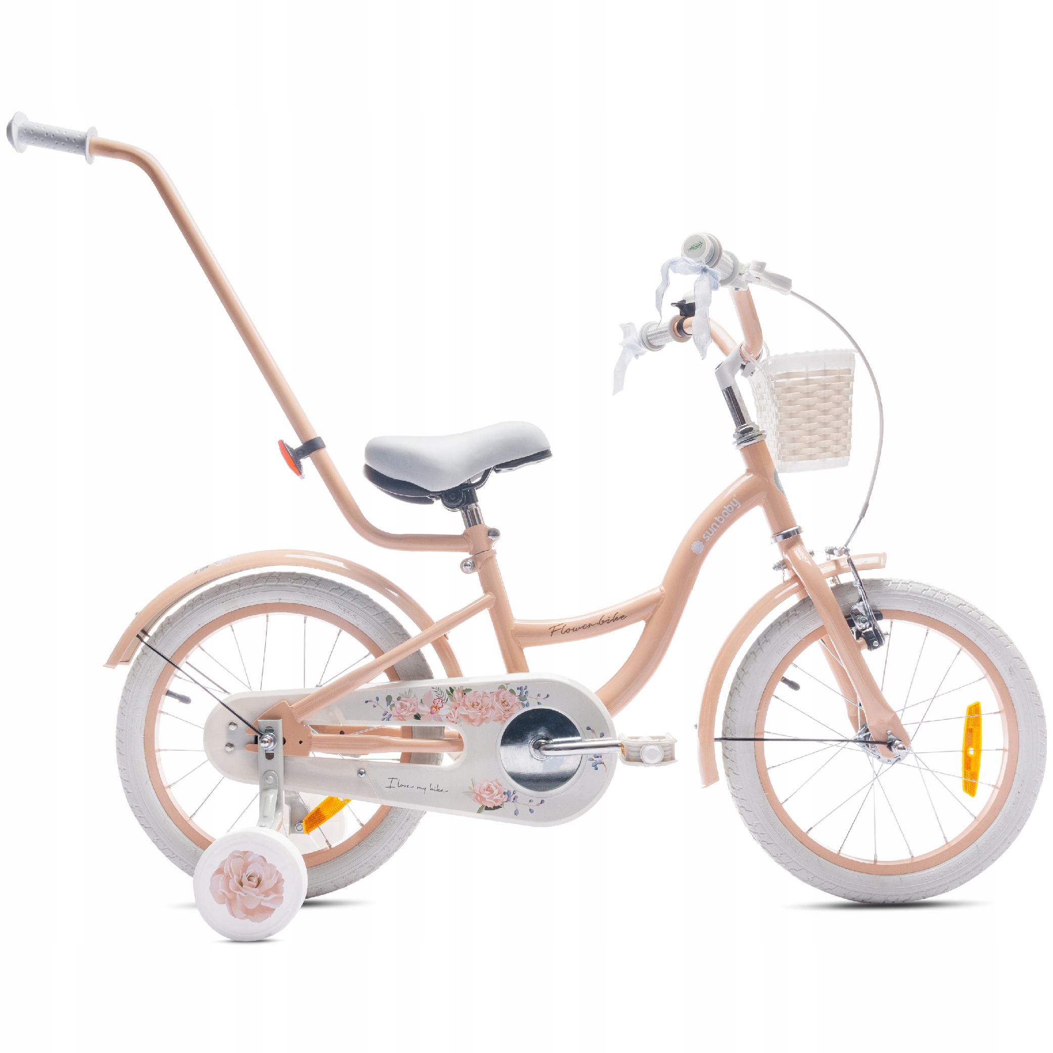 Rowerek dziecięcy Rower dla dziewczynki 16 cali Koszyk Pchacz Kółka boczne