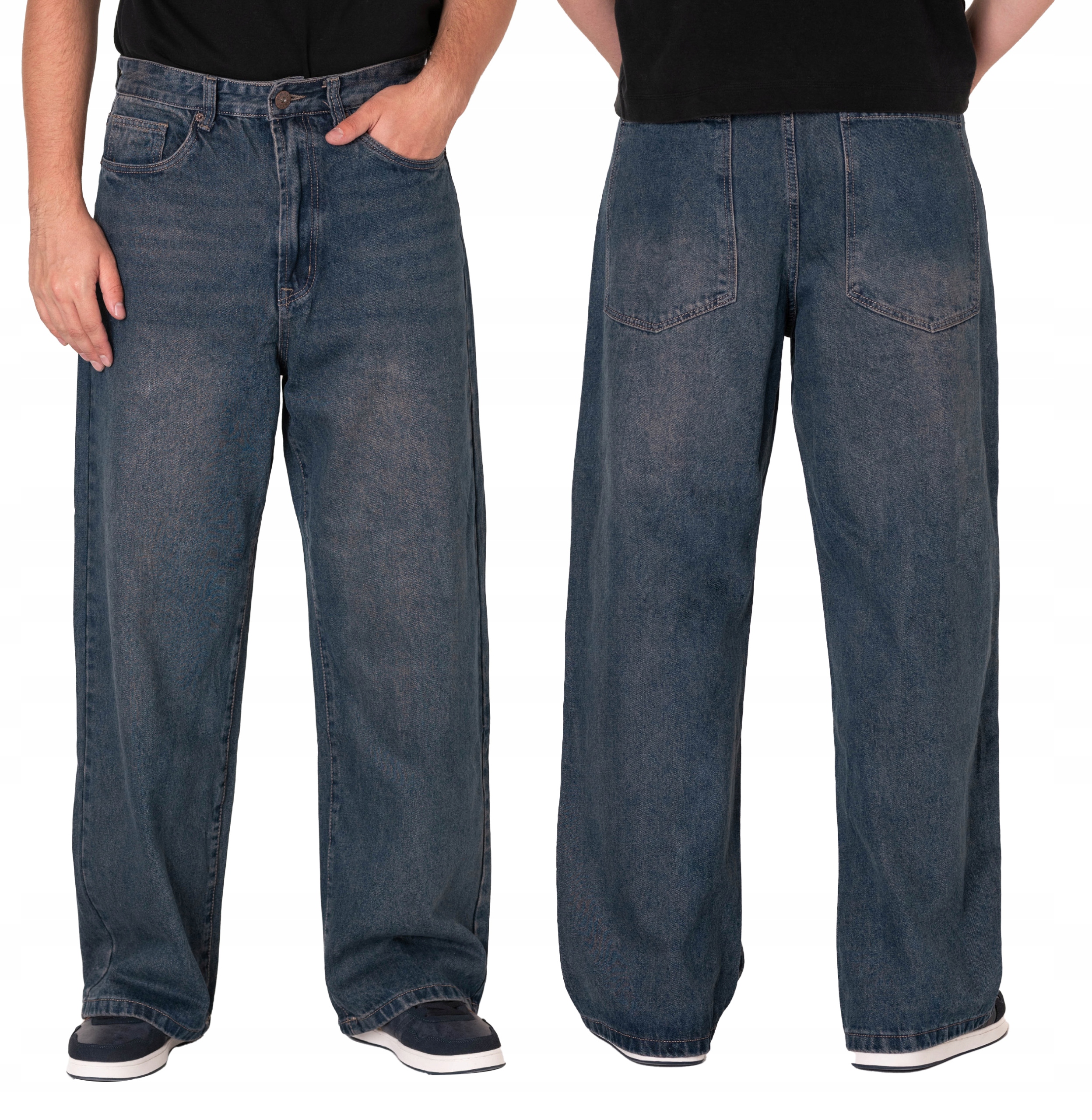 Spodnie Męskie Jeans Szwedy Bad Wash z Szerokimi Luźnymi Nogawkami 01250 34
