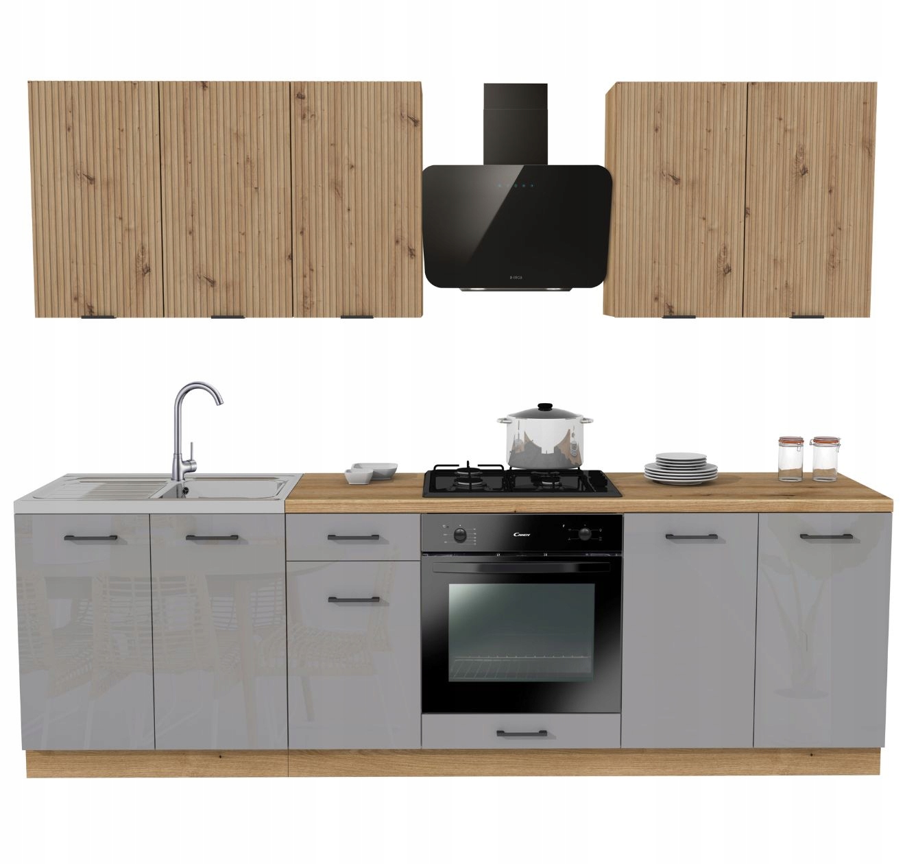 Kuchyňská sada Mix 260 Šedý Akryl Lesk a Dub Artisan Rýhovaný s deskou